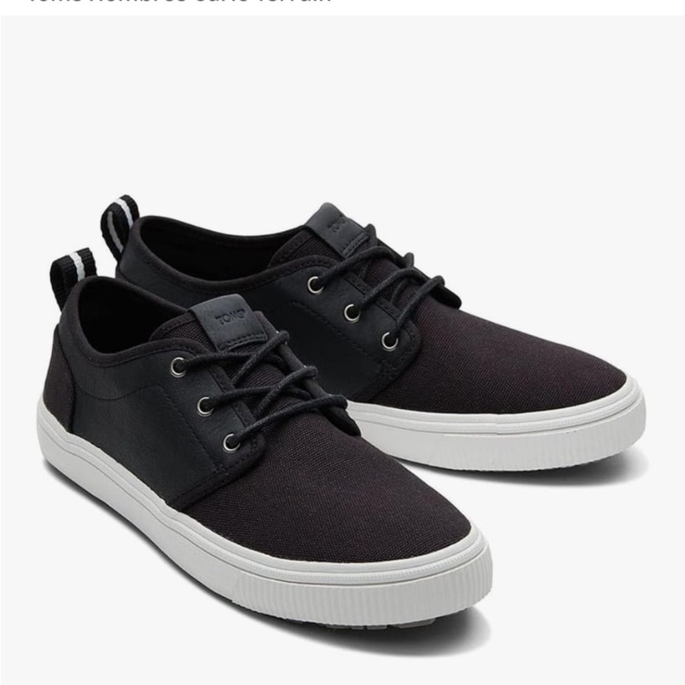 TOMS Men's Black Canvas Lace-Up Sneakers with White Sole